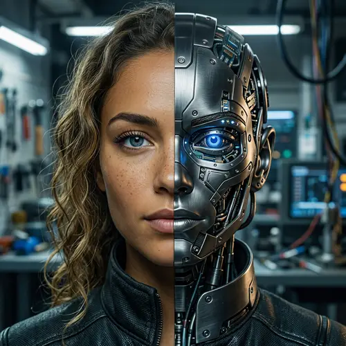 Half Human, Half Robot Face Concept