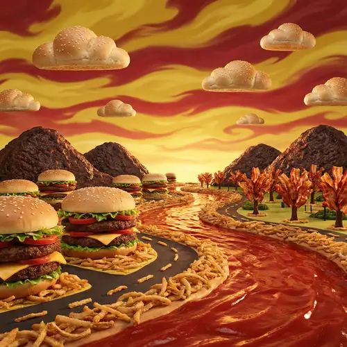 Fantastical World Filled with Hamburger Shapes