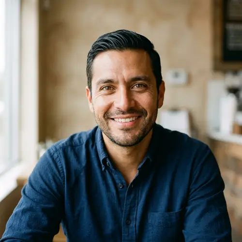 Hispanic Male Portrait in Mid-Thirties | Warm Brown Eyes & Resilient Charm