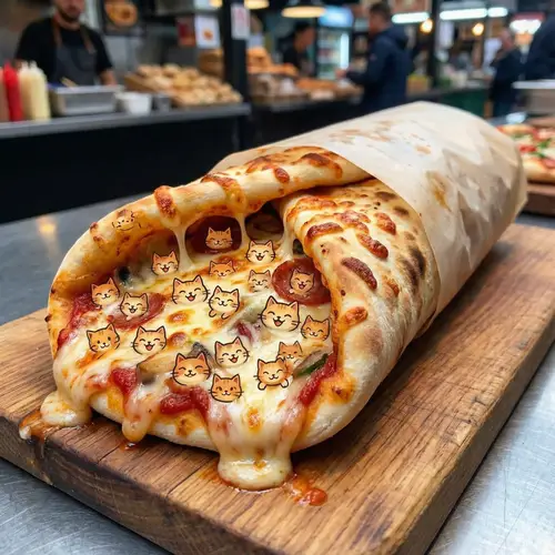 Pepperoni Pizza Shawarma with Cute Cat Toppings