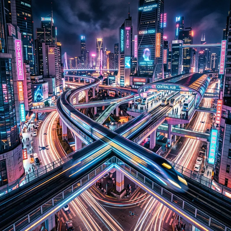 Sleek Cyberpunk Train Designs Amid Melbourne's Cityscape