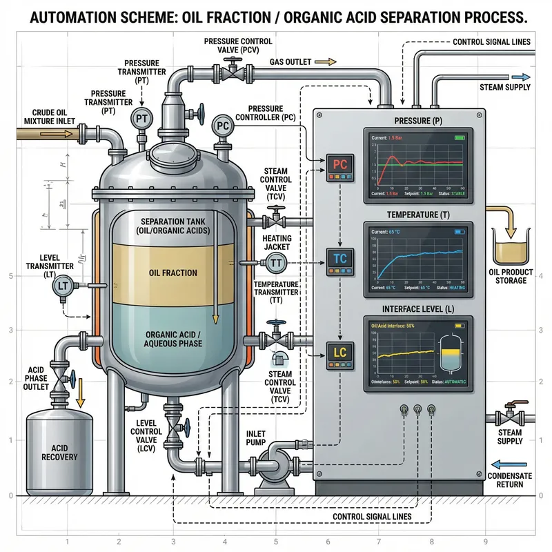 Pressure Temperature Level in Automation for Oil Fraction Separation