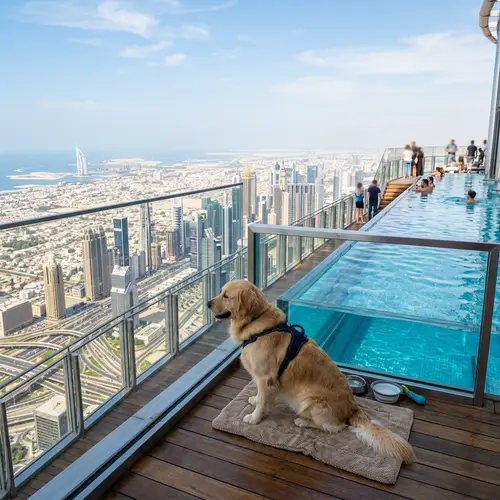 Chill Dog at Burj Khalifa Pool - Relaxing Views