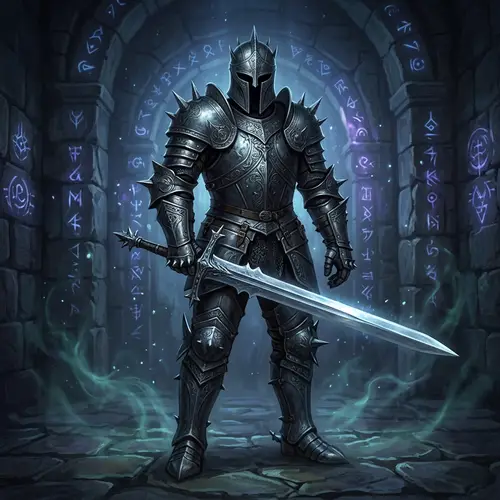 Ornate Armored Knight with Gleaming Blade | Mystical Fantasy Scene