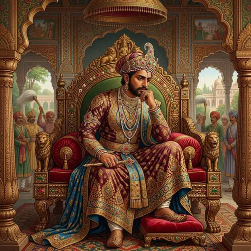 Melancholic Indian King on Majestic Throne | Art