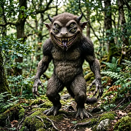 Monstrous Creature with Four Eyes and Forked Tongue