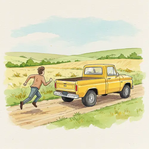 Man Running After Yellow Pickup Truck Illustration