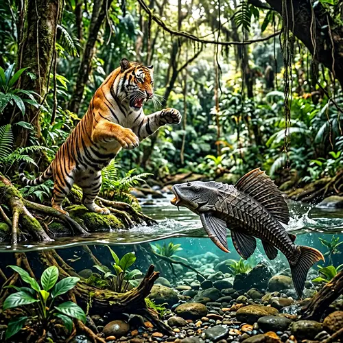 Plecostomus vs Tiger: Surreal Aquatic Battle
