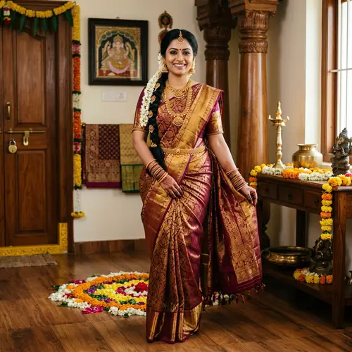 Elegant South Indian Woman in Traditional Silk Saree