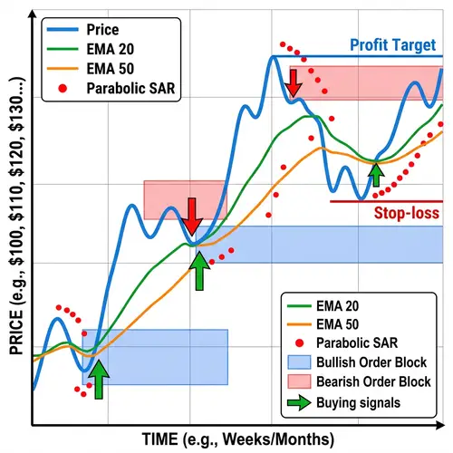 Trading Chart Analysis - Price, EMA, Order Blocks, Signals
