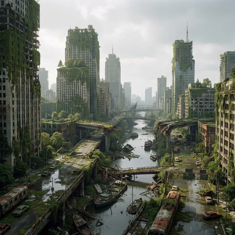 Eerie Abandoned Cityscape: Haunting Urban Decay View