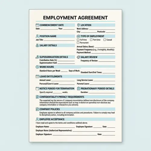 Employment Contract Form: Commencement Date, Location, Salary & More