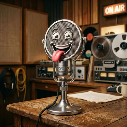 Playful Vintage Microphone with Face