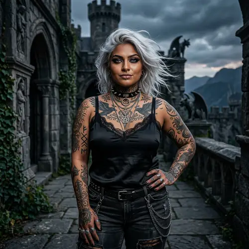 Fantasy Goth Woman Portrait: Photorealistic South Asian Beauty