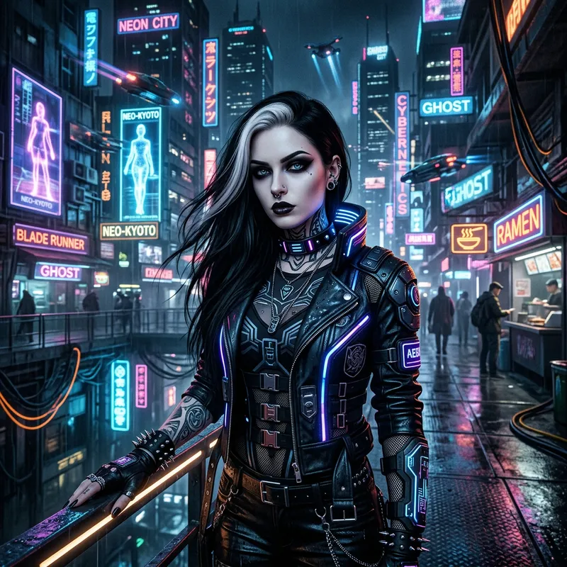 Pale Skinned Goth Woman in Cyberpunk Style | Striking Beauty
