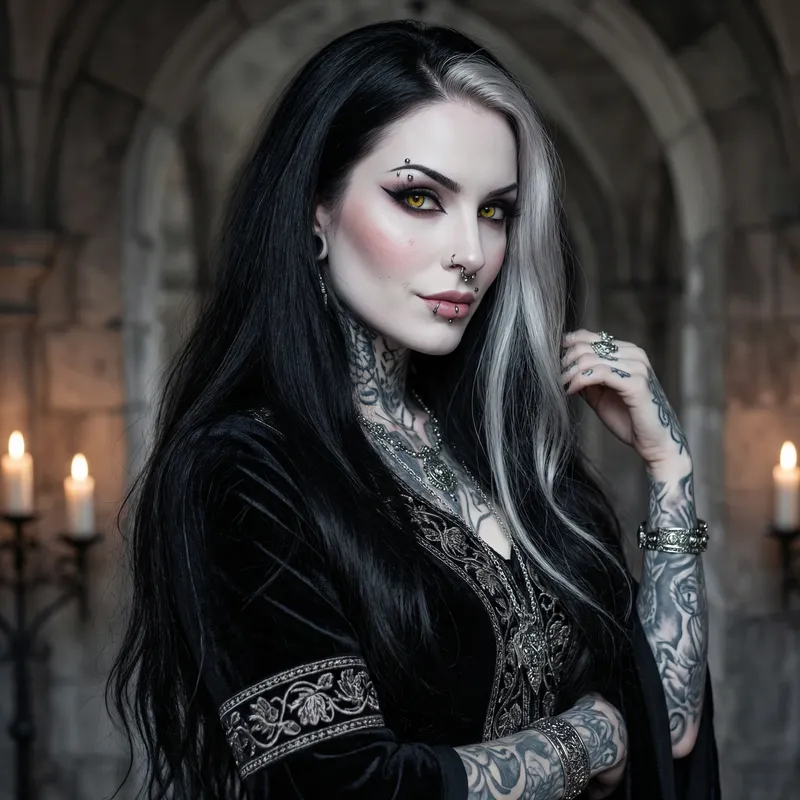 Ethereal Gothic Beauty: Pale Skin, Yellow Eyes, and Dark Style Ethereal Gothic Beauty: Pale Skin, Yellow Eyes, and Dark Style