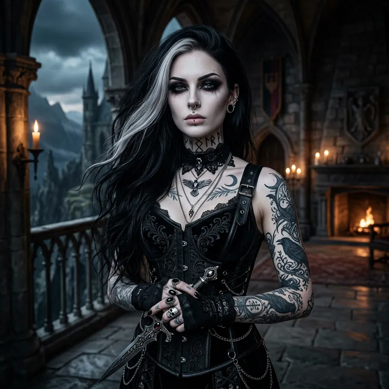 Gothic Fantasy: Coldly Beautiful Woman with Piercing Eyes