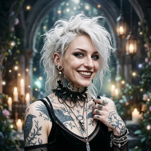 Gothic Ethereal Fantasy Woman with Punk-Style White Hair