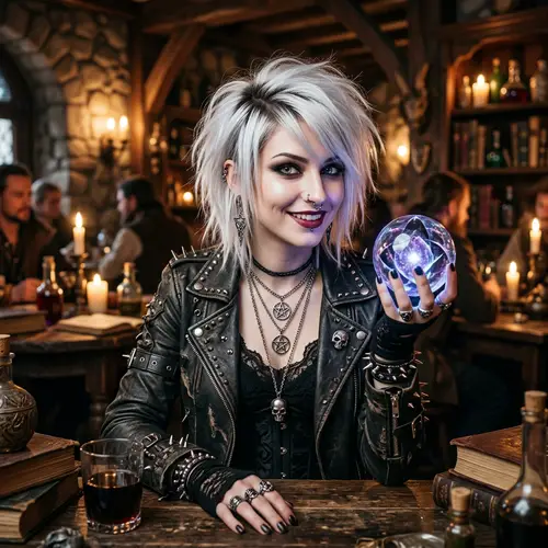 Fantasy Goth Woman with Ice-White Hair and Piercings