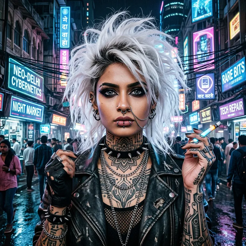 Stylish Cyberpunk Woman with Unique Punk Look Stylish Cyberpunk Woman with Unique Punk Look