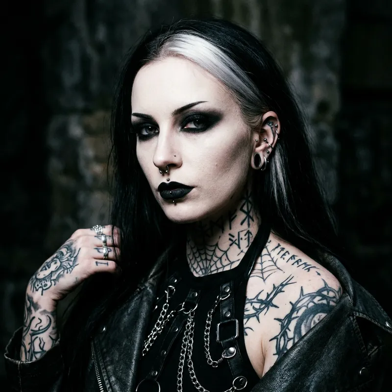 Stunning Gothic Woman with Almond Eyes, Smoky Shadow, and Jet Black Hair Stunning Gothic Woman with Almond Eyes, Smoky Shadow, and Jet Black Hair