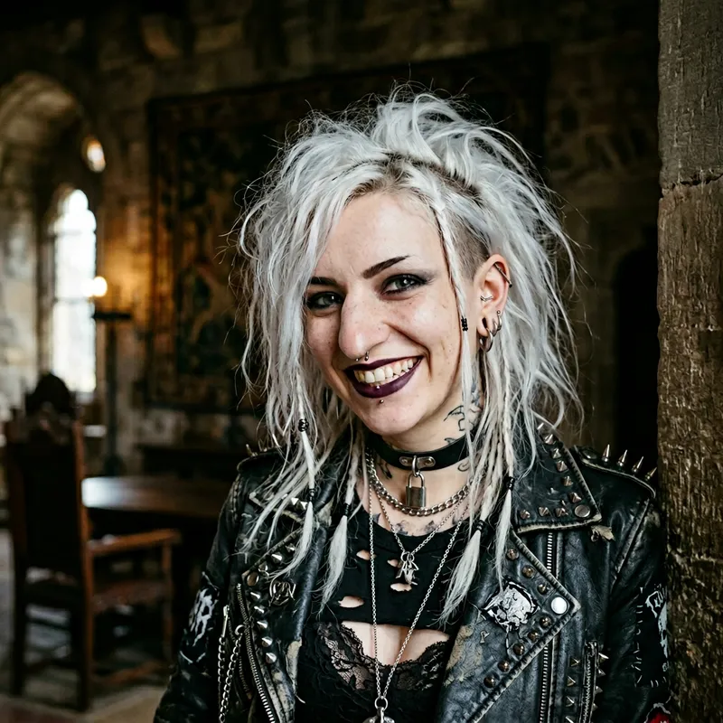 Beautiful Fantasy Goth Woman with Punk White Hair