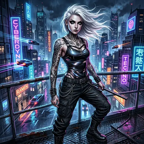 Pale Goth Female with Dancer's Physique | Cyberpunk Style Art