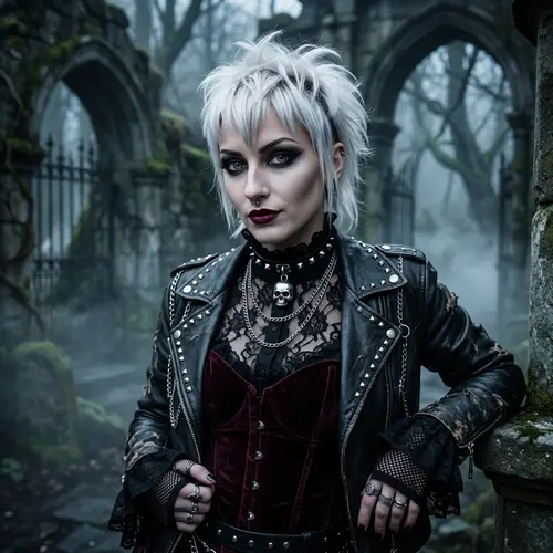 Fantasy Goth Woman: Striking Punk Hairstyle & Distinctive Gray Eyes