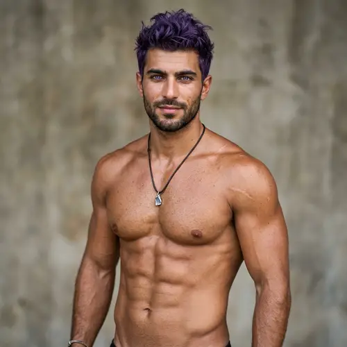 Ruggedly Handsome Middle-Eastern Man with Spiked Violet Hair