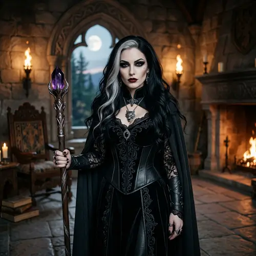 Captivating Gothic Woman in Fantasy Setting with Striking Features