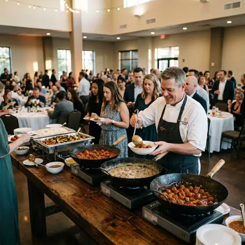 Delicious Wooden Buffet with Meatballs and Chef Service
