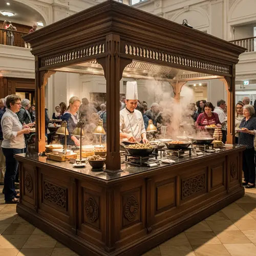 Delicious Wooden Buffet with Meatballs and Chef Service