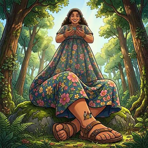 Colossal Giant Housewife in Lush Forest | Magical Scene