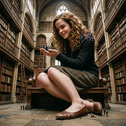 Colossal Giantess Hermione Granger: Enchanting Library Scene