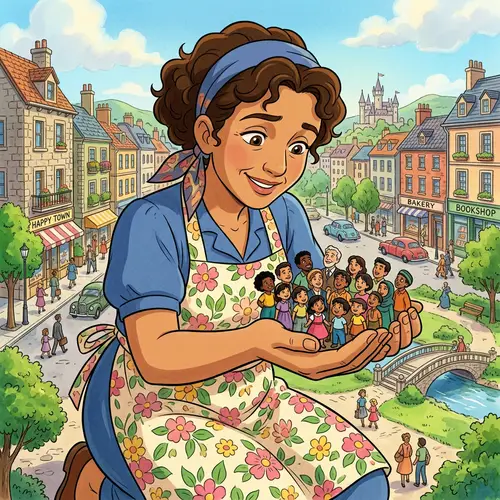 Giant Woman in 90's Cartoon Holding Tiny People
