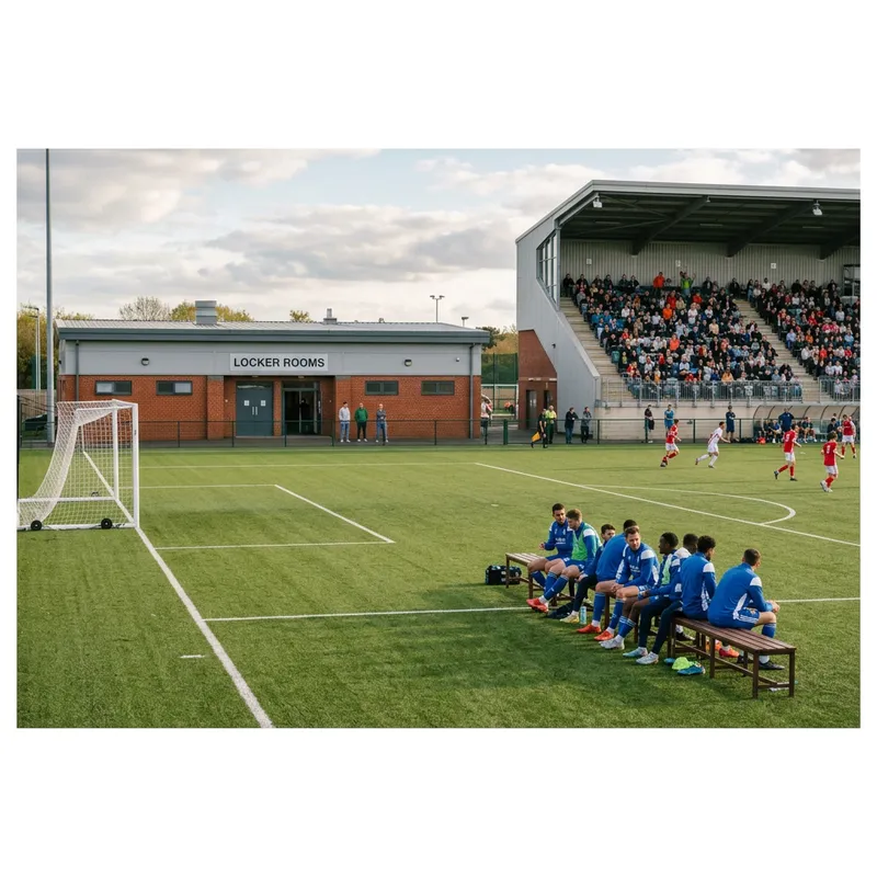 Football Field with Stands and Bench