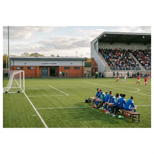 Football Field with Stands and Bench