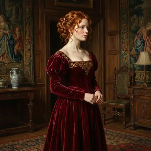 Elegant Portrait of a Red-Haired Girl in Historical Dress