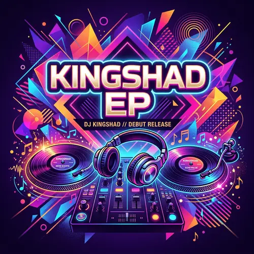 KingShad EP Cover Art | Vibrant Colors, DJ Mixer & Vinyl Records