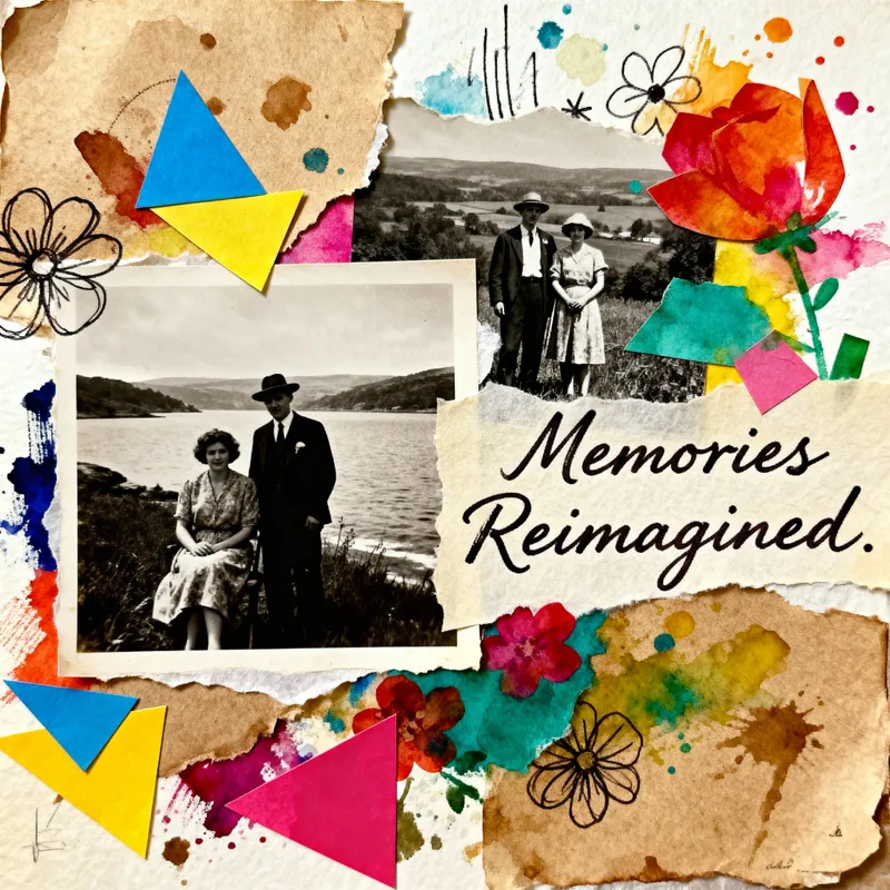 Artistic Mixed Media Collage with Vintage Photos