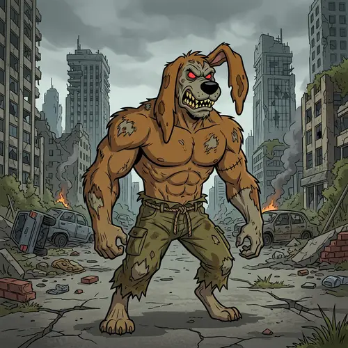 Angry Zombie Goofy: Muscled Mayhem in Ruined City