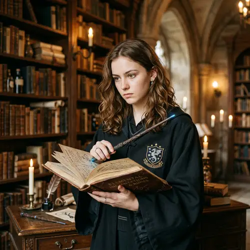 Young Female Wizard with Wavy Brown Hair | Magic Studies