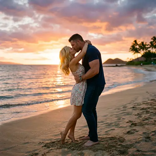 Romantic Sunset Kiss: Handsome Guy & Blonde Beauty