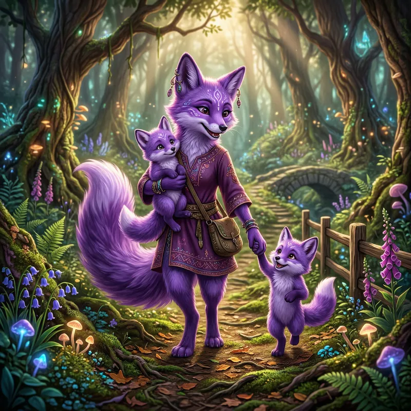 Imaginary Friend: Purple Fox & Baby Foxes