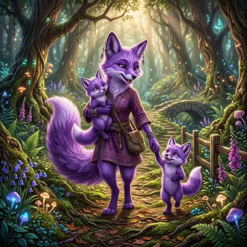 Imaginary Friend: Purple Fox & Baby Foxes