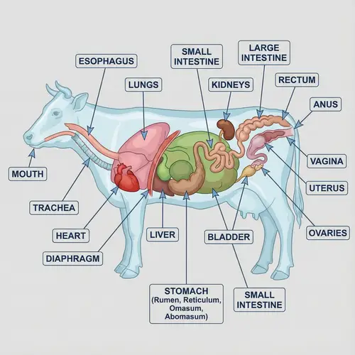 Anatomical Illustration of a Cow's Internal Organs