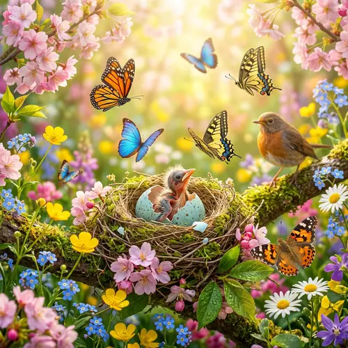 Vibrant Birth Scene: Colorful Depiction of New Beginnings