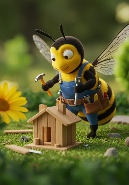 Bee in Work Gear with Tools | Fun Construction Image