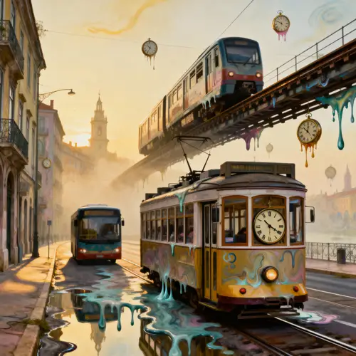 Surreal Public Transport Artwork in Dalí Style