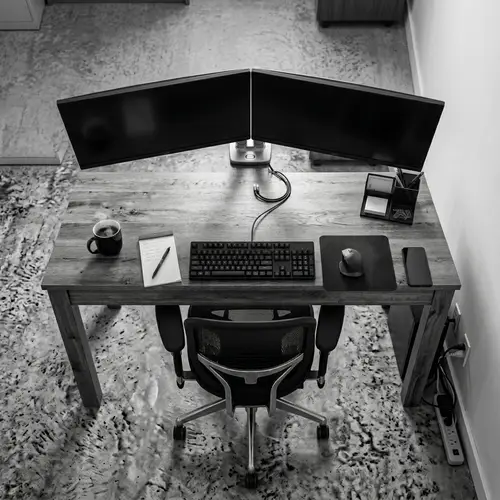 Workspace Setup: Two Monitors on Table - Top View